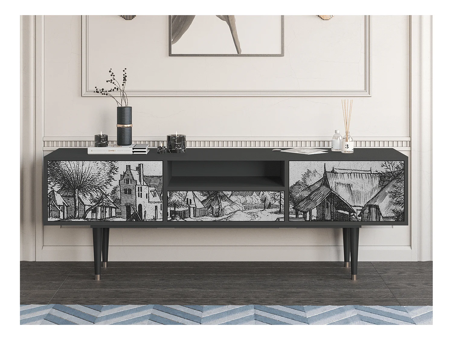TV-Möbel - 170х59х41 cm - T6 - Country Village, Anthrazit
