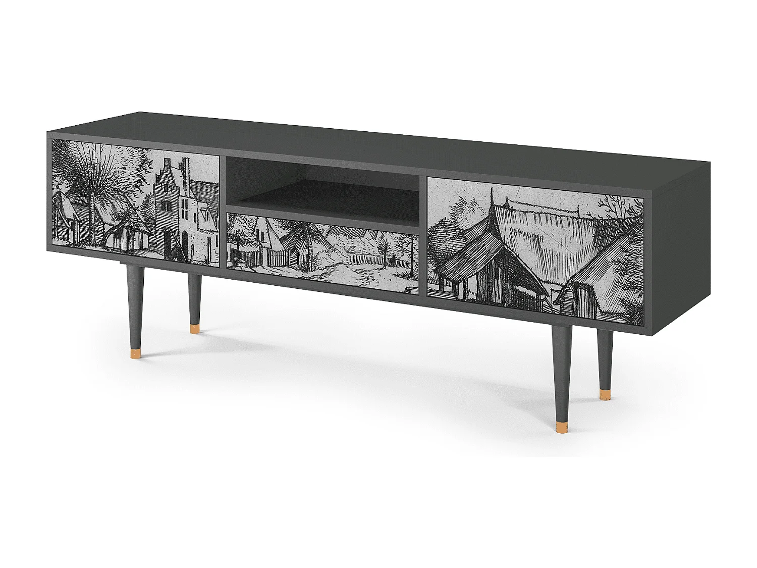 Mueble de TV - 170х59х41 cm - T6 - Country Village, Antracita