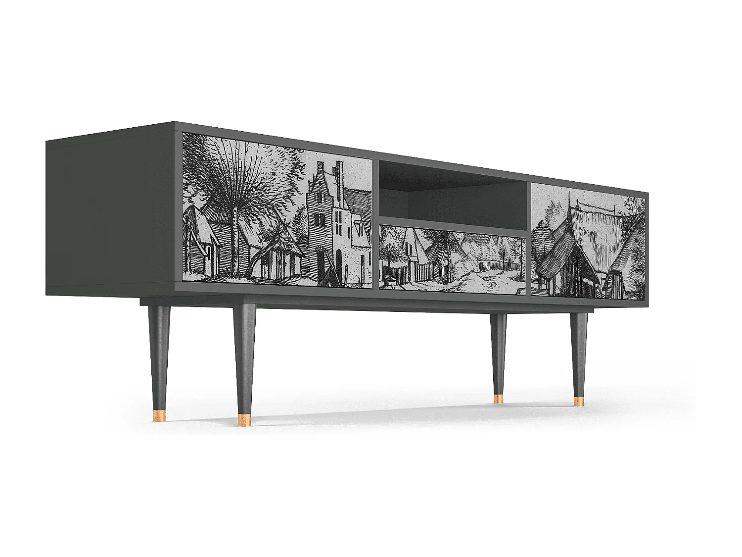 Meuble TV - 170х59х41 cm - T6 - Country Village, Anthracite