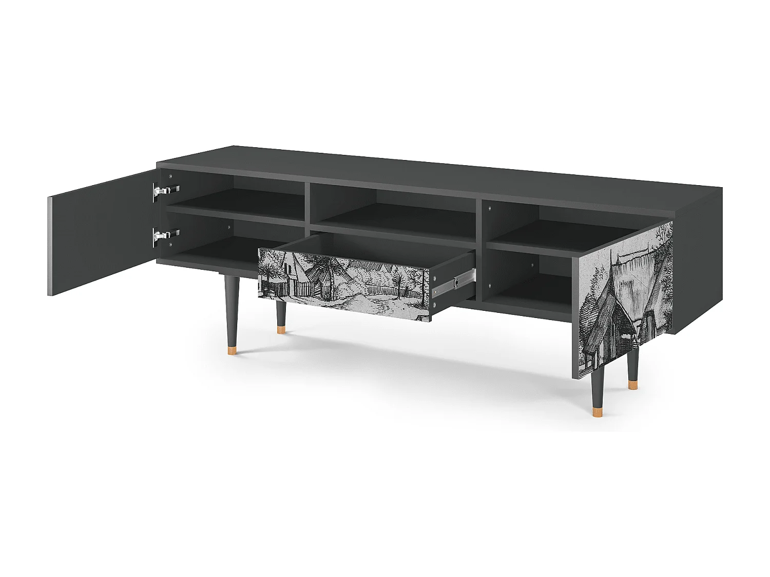 Meuble TV - 170х59х41 cm - T6 - Country Village, Anthracite