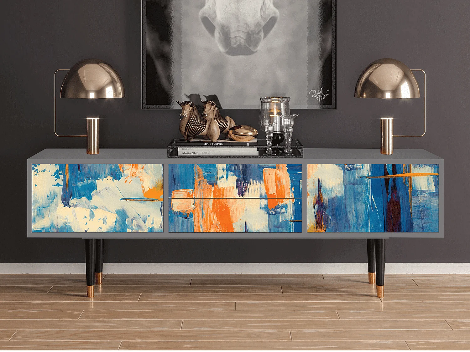 Meuble TV - 170х59х48 cm - T4 - Abstract Expressionism, Gris