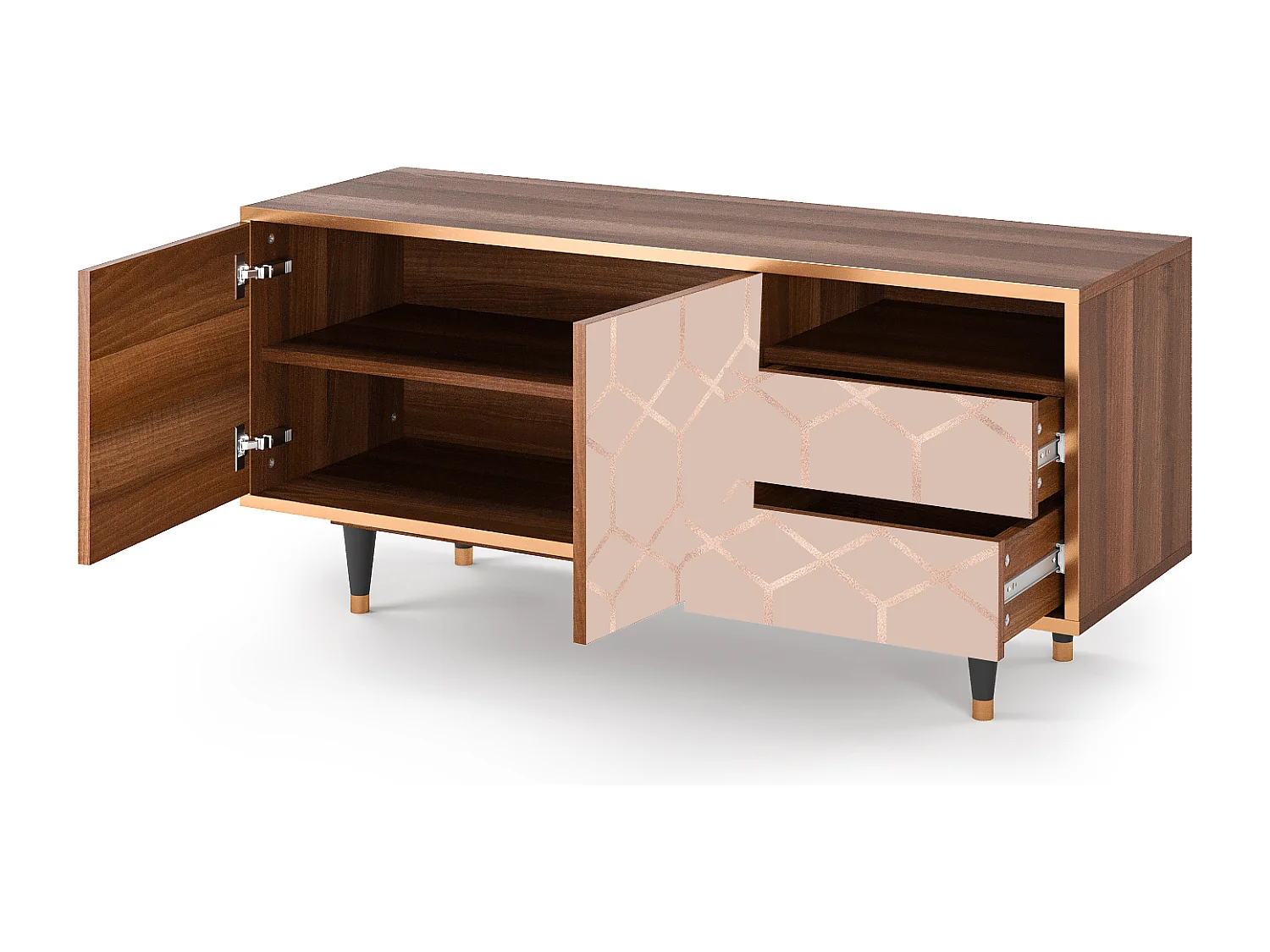 Szafka RTV - 125х56х41 cm - T7 - Rose Honeycomb, Orzech