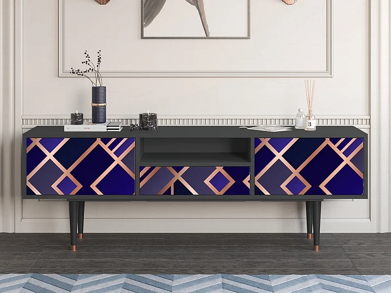 Szafka RTV - 170х59х41 cm - T6 - Aquamarine Getsby, Antracyt