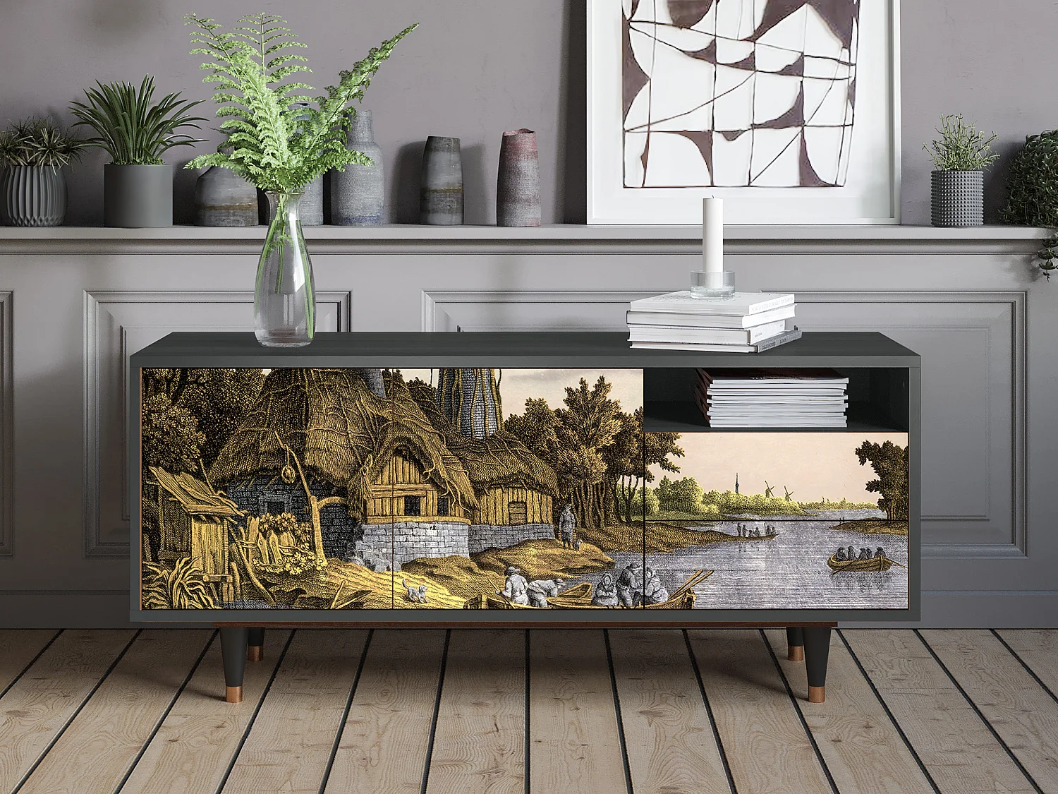 Meuble TV - 125х56х41 cm - T7 - Mill along a River, Anthracite