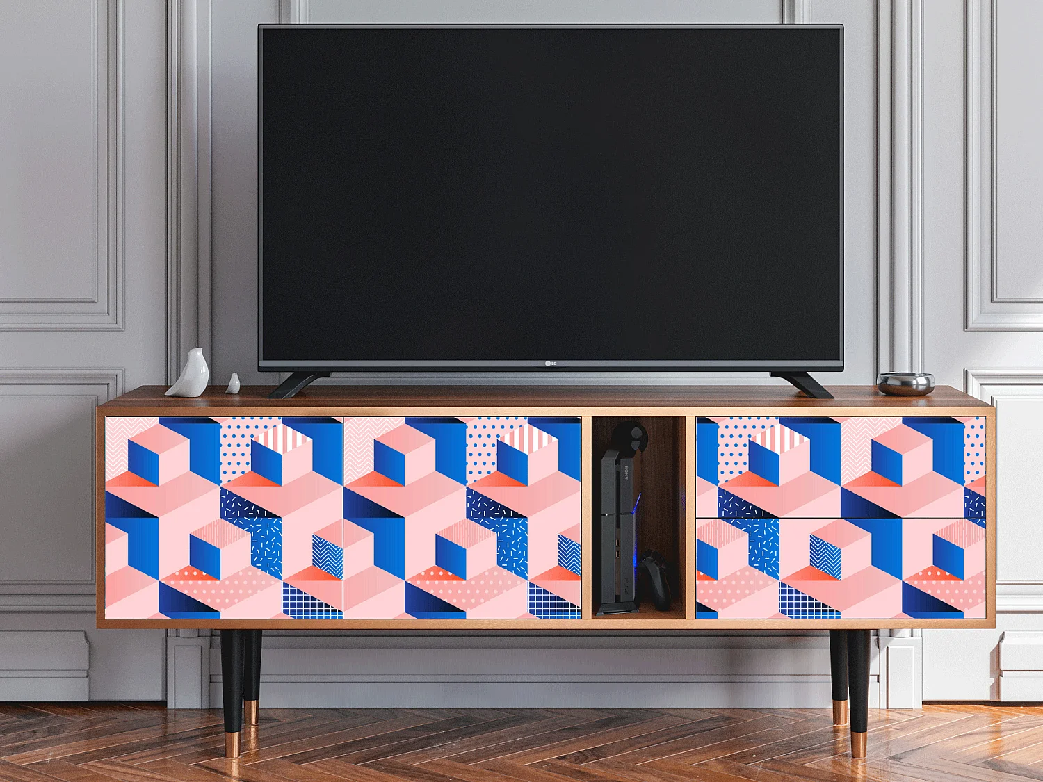 TV-Möbel - 170х69х48 cm - T1 - Pinky Squares, Walnuss