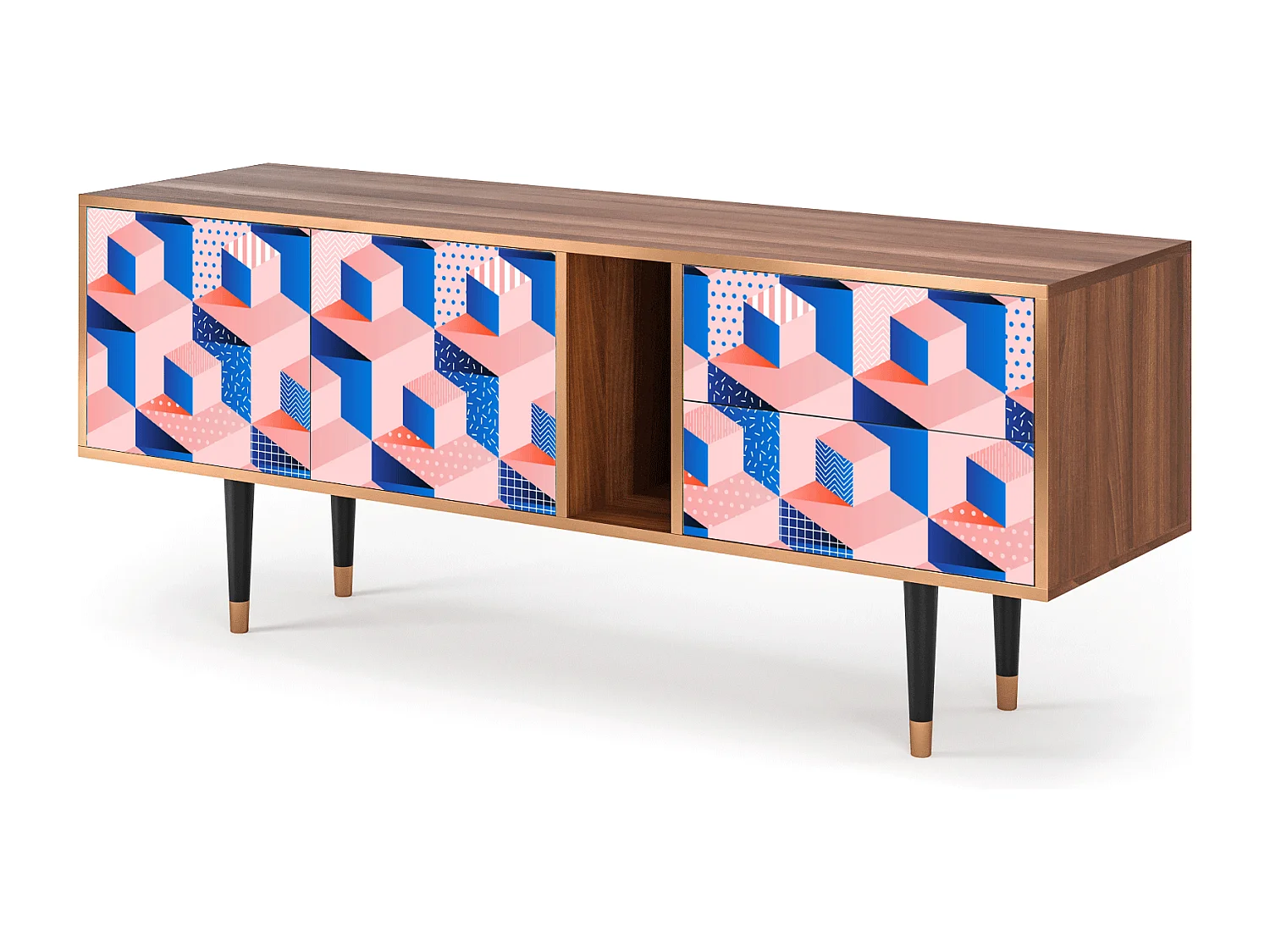 Szafka RTV - 170х69х48 cm - T1 - Pinky Squares, Orzech