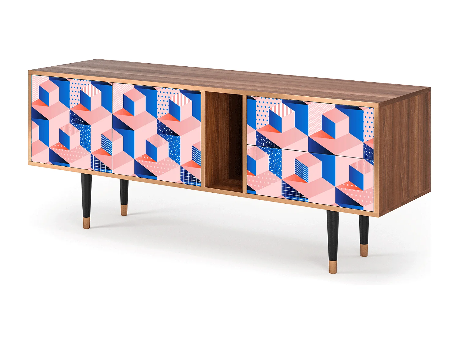 Meuble TV - 170х69х48 cm - T1 - Pinky Squares, Noyer