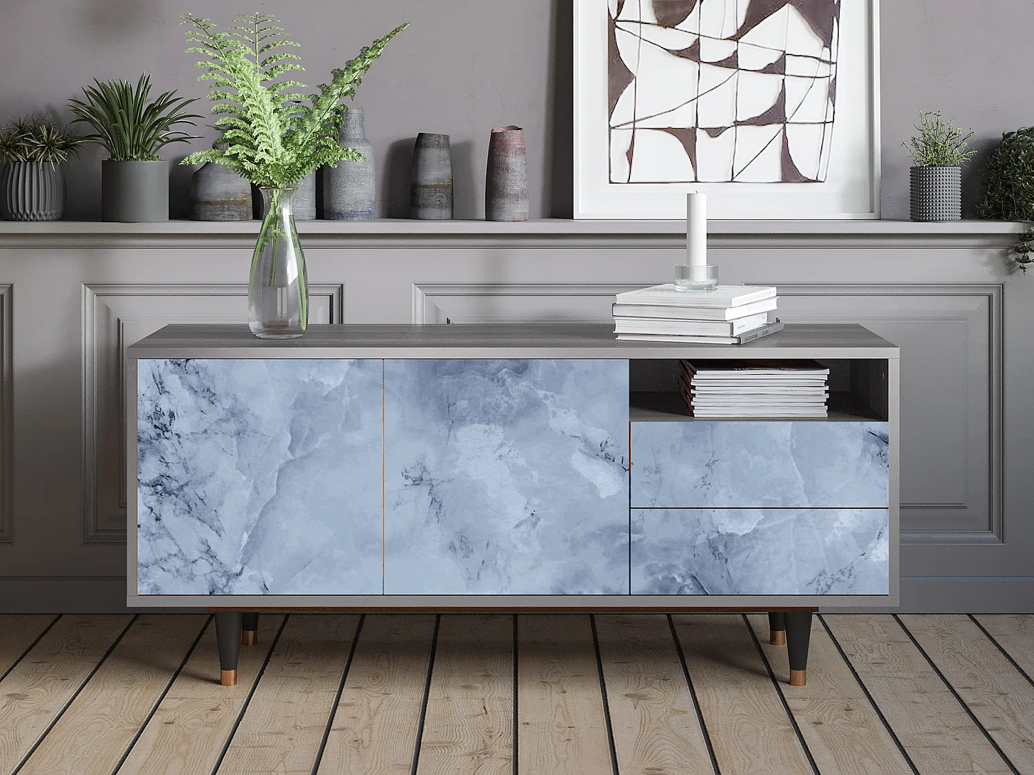 TV-meubel - 125х56х41 cm - T7 - Feather Ice, Grijs