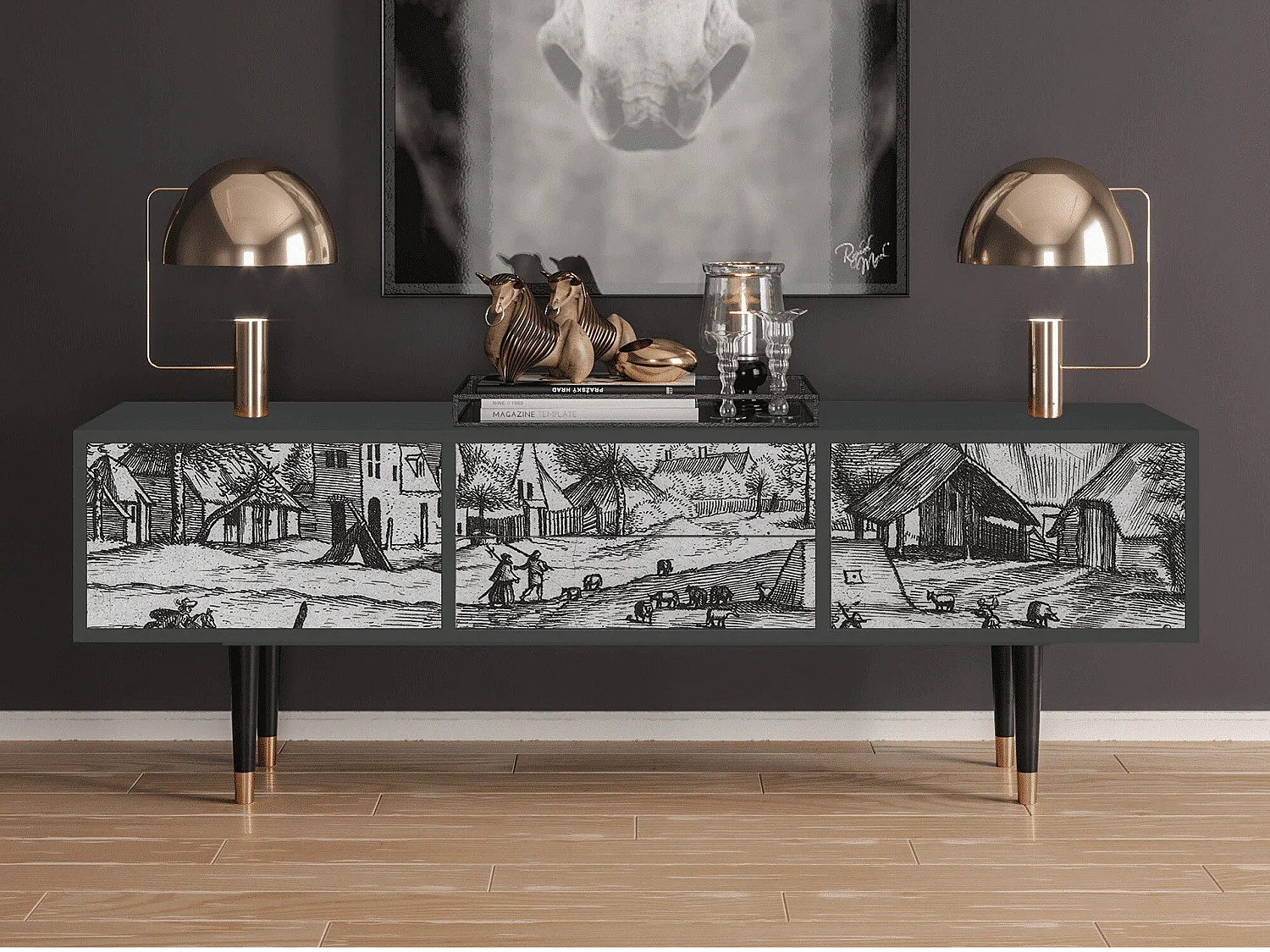 Szafka RTV - 170х59х48 cm - T4 - Country Village, Antracyt