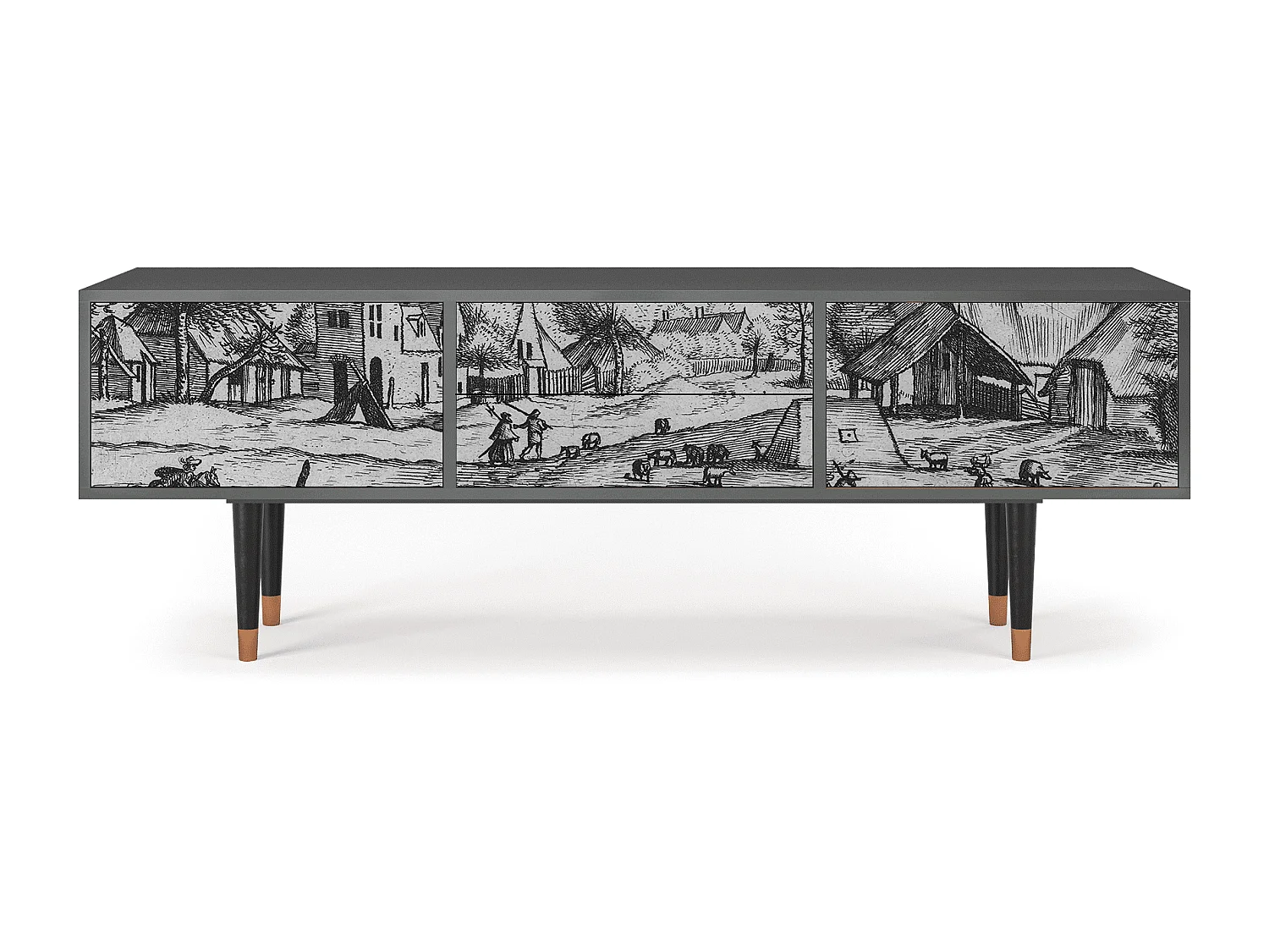 Szafka RTV - 170х59х48 cm - T4 - Country Village, Antracyt