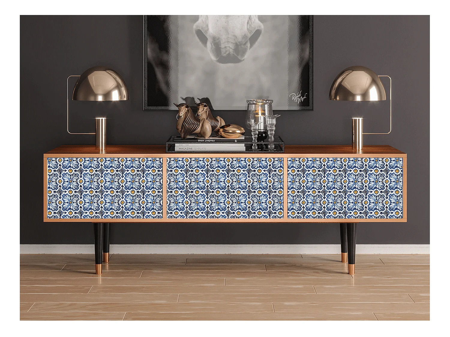 Meuble TV - 170х59х48 cm - T4 - Lovely Cornflowers, Noyer