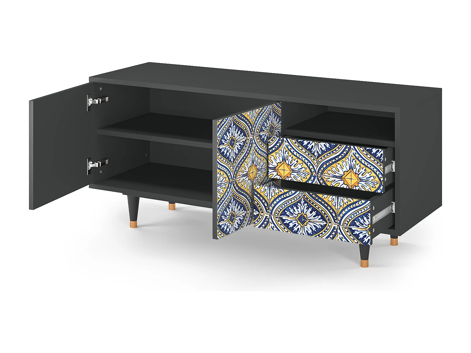 Mueble de TV - 125х56х41 cm - T7 - Illusory Pattern, Antracita