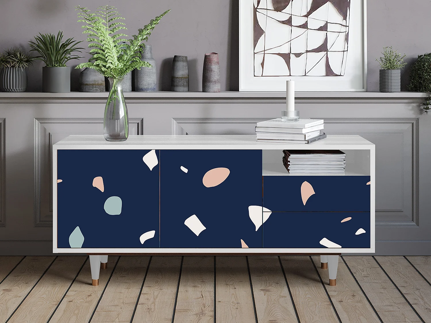 TV-meubel - 125х56х41 cm - T7 - Space Satellites, Wit