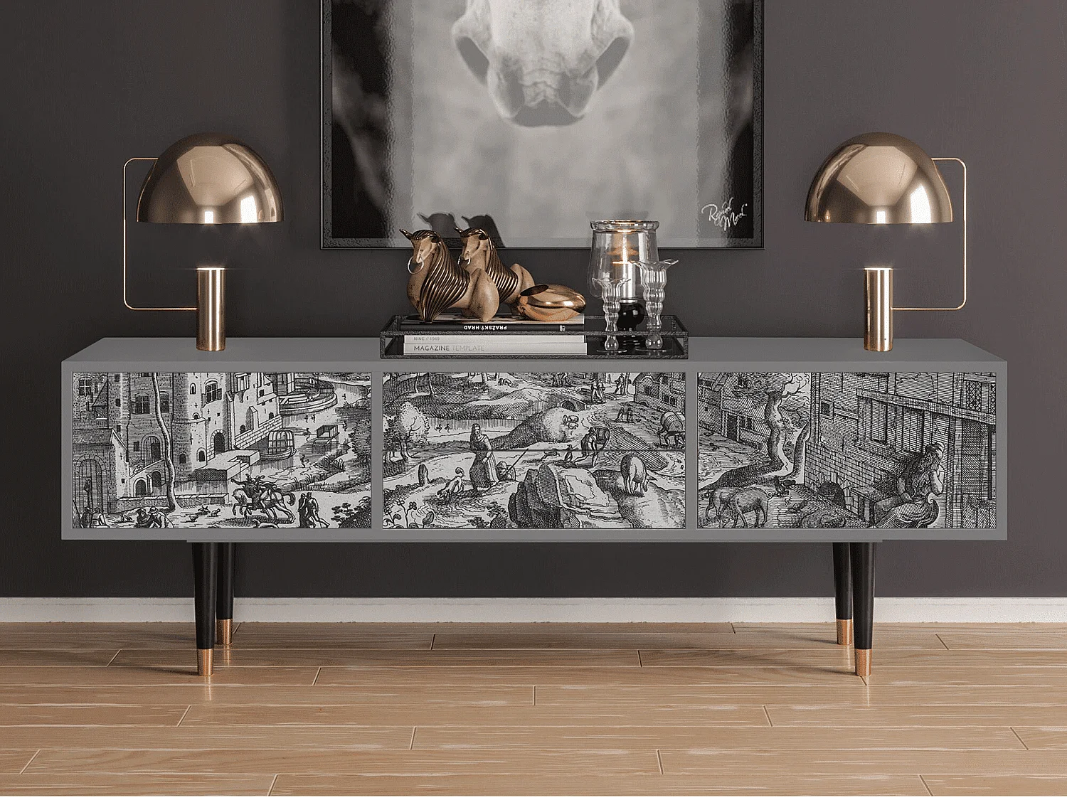 Mueble de TV - 170х59х48 cm - T4 - Bird Dropping, Cinza