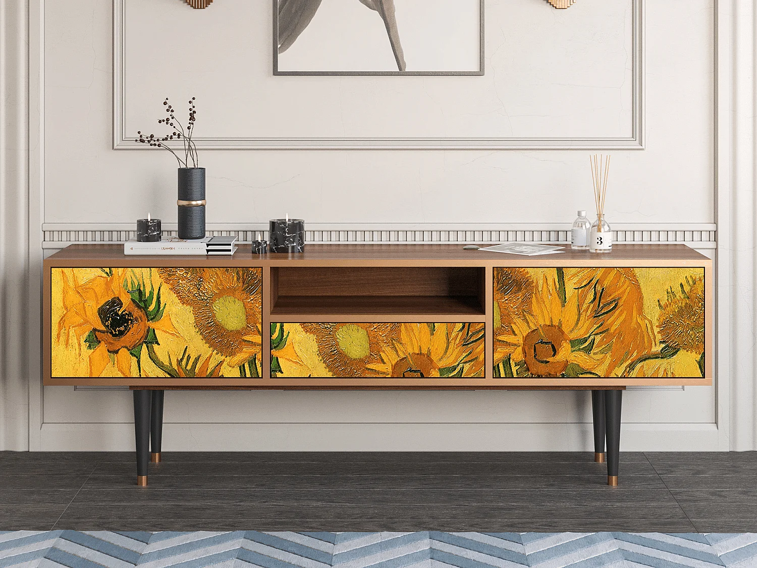 Mobile TV - 170х59х41 cm - T6 - Sunflowers, Noce