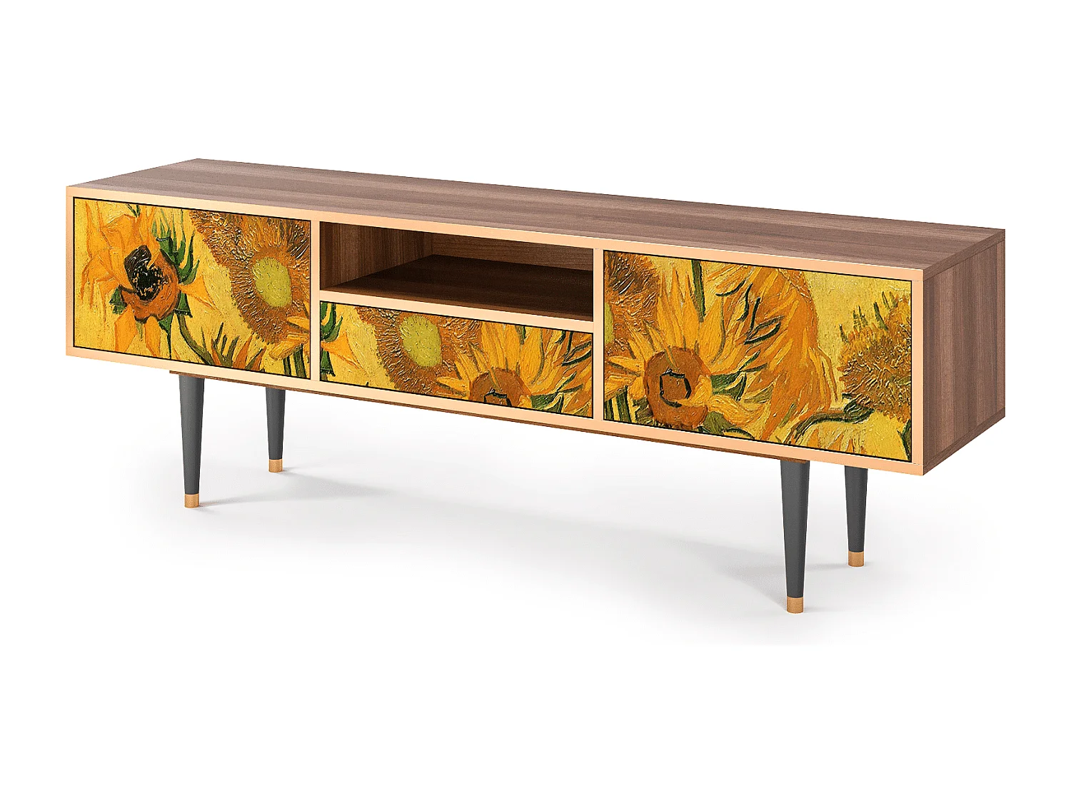 Mobile TV - 170х59х41 cm - T6 - Sunflowers, Noce