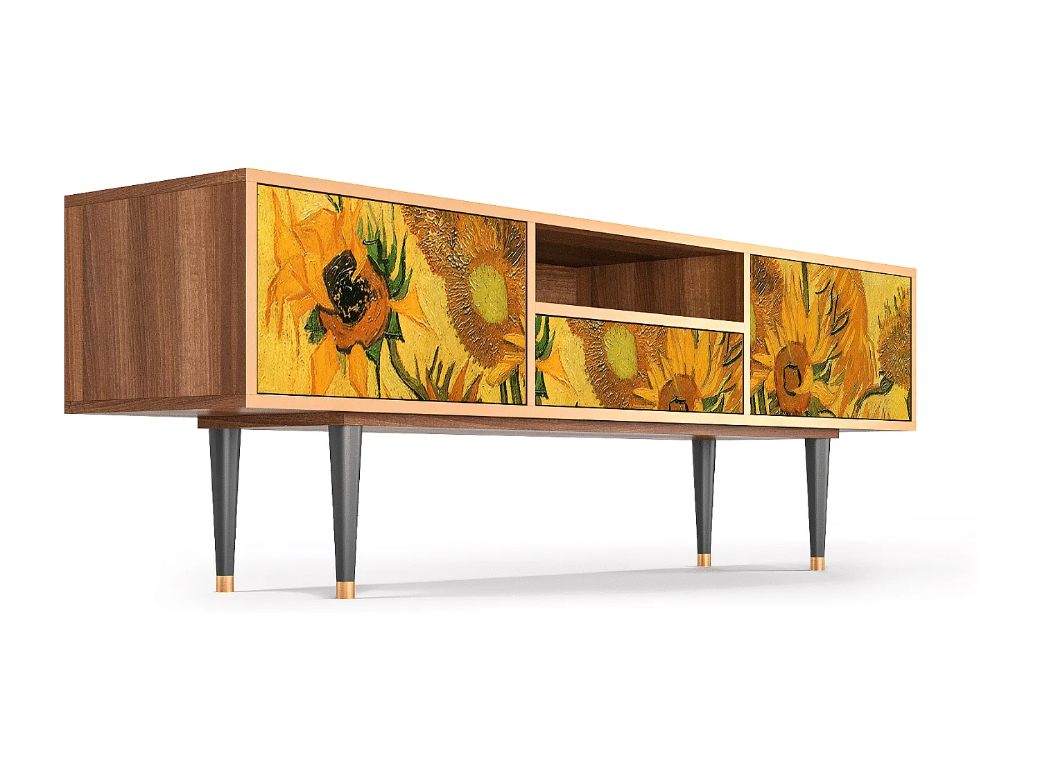 Mobile TV - 170х59х41 cm - T6 - Sunflowers, Noce