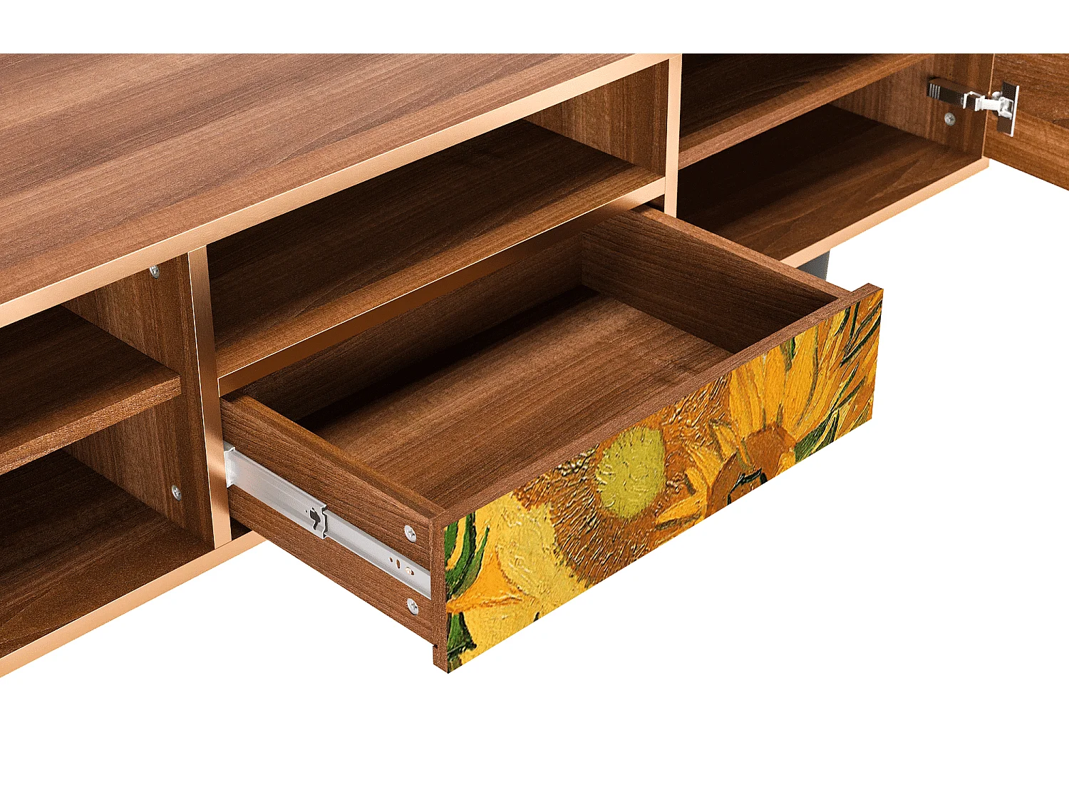 Mobile TV - 170х59х41 cm - T6 - Sunflowers, Noce