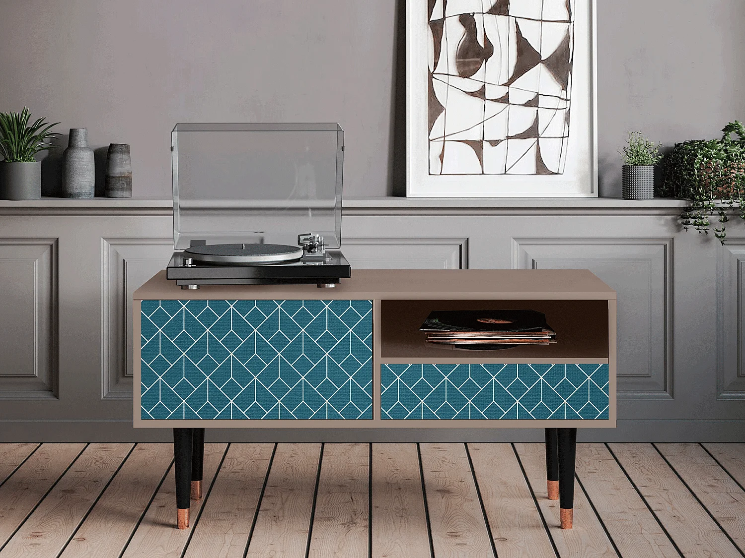 TV-meubel - 115х59х48 cm - T3 - Turquoise Geometry, Latte