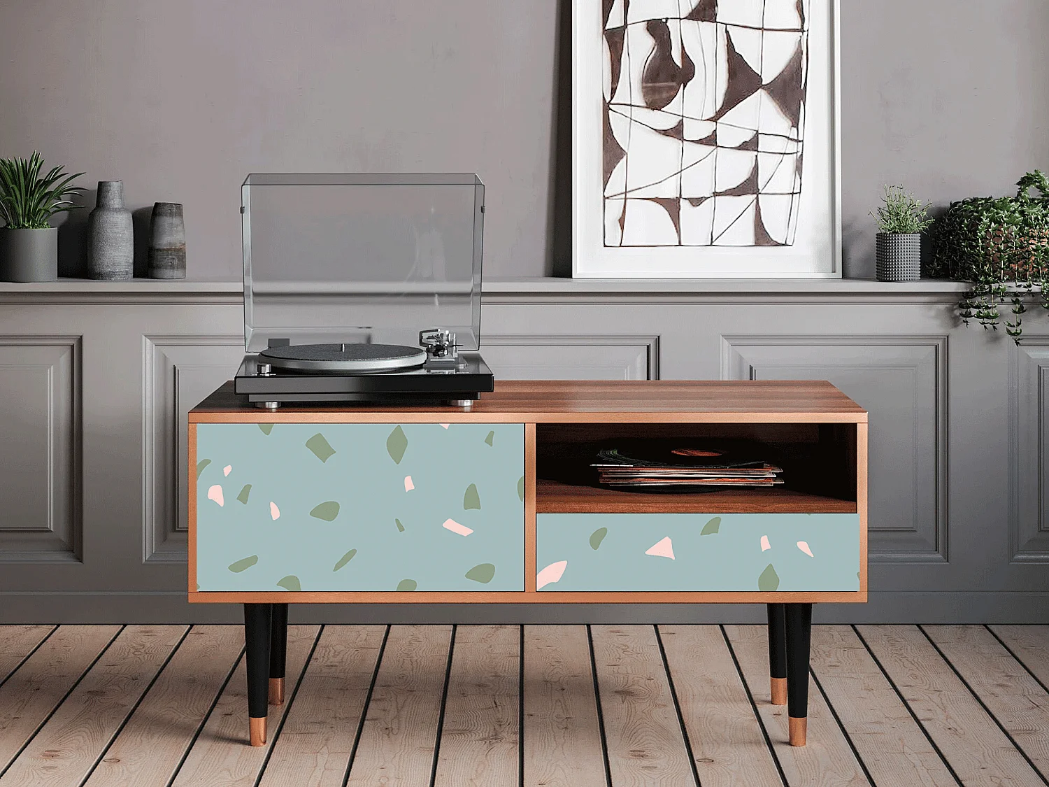 Mobile TV - 115х59х48 cm - T3 - Blue Drops, Noce