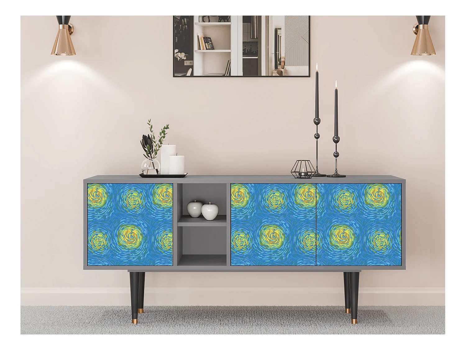 Meuble TV - 150х69х41 cm - T5 - Van Gogh Lights, Gris