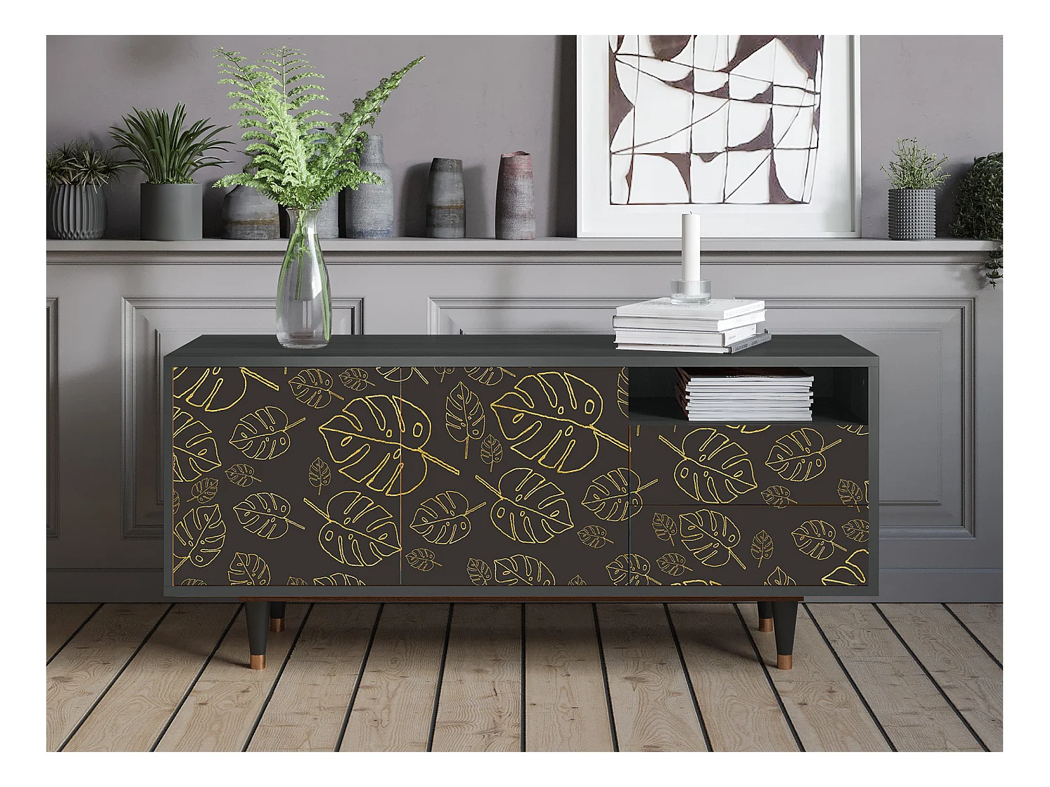 Meuble TV - 125х56х41 cm - T7 - Fall Of The Leaves, Anthracite