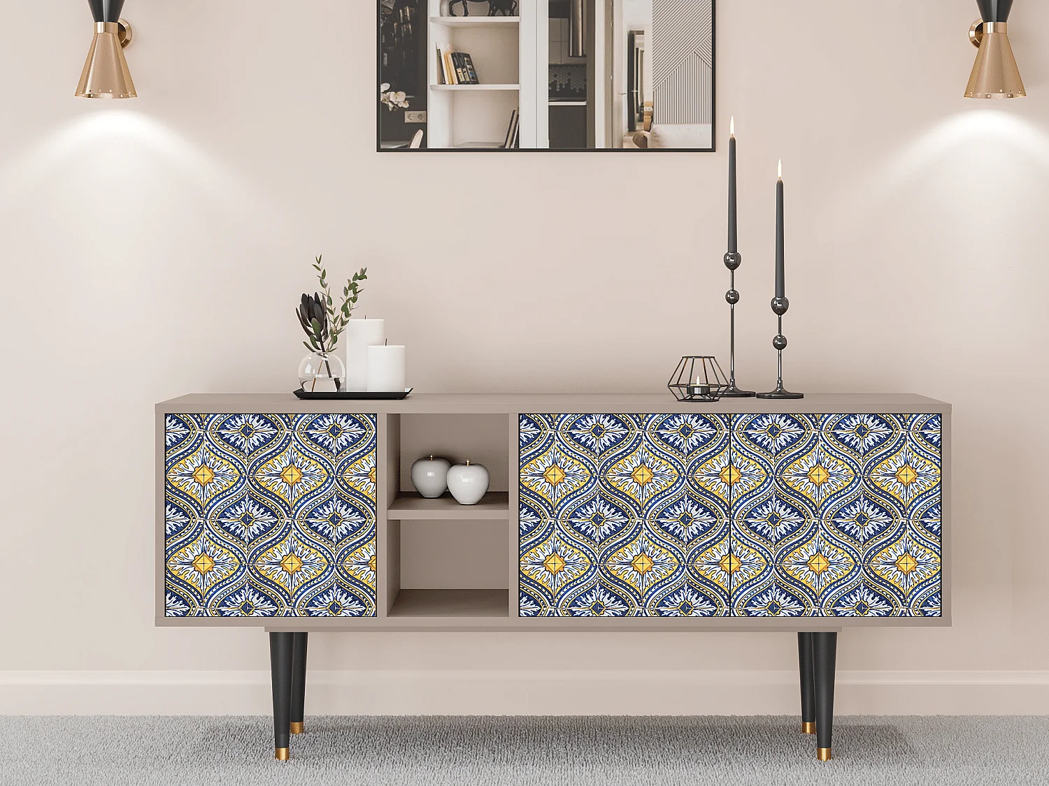 Szafka RTV - 150х69х41 cm - T5 - Illusory Pattern, Latte