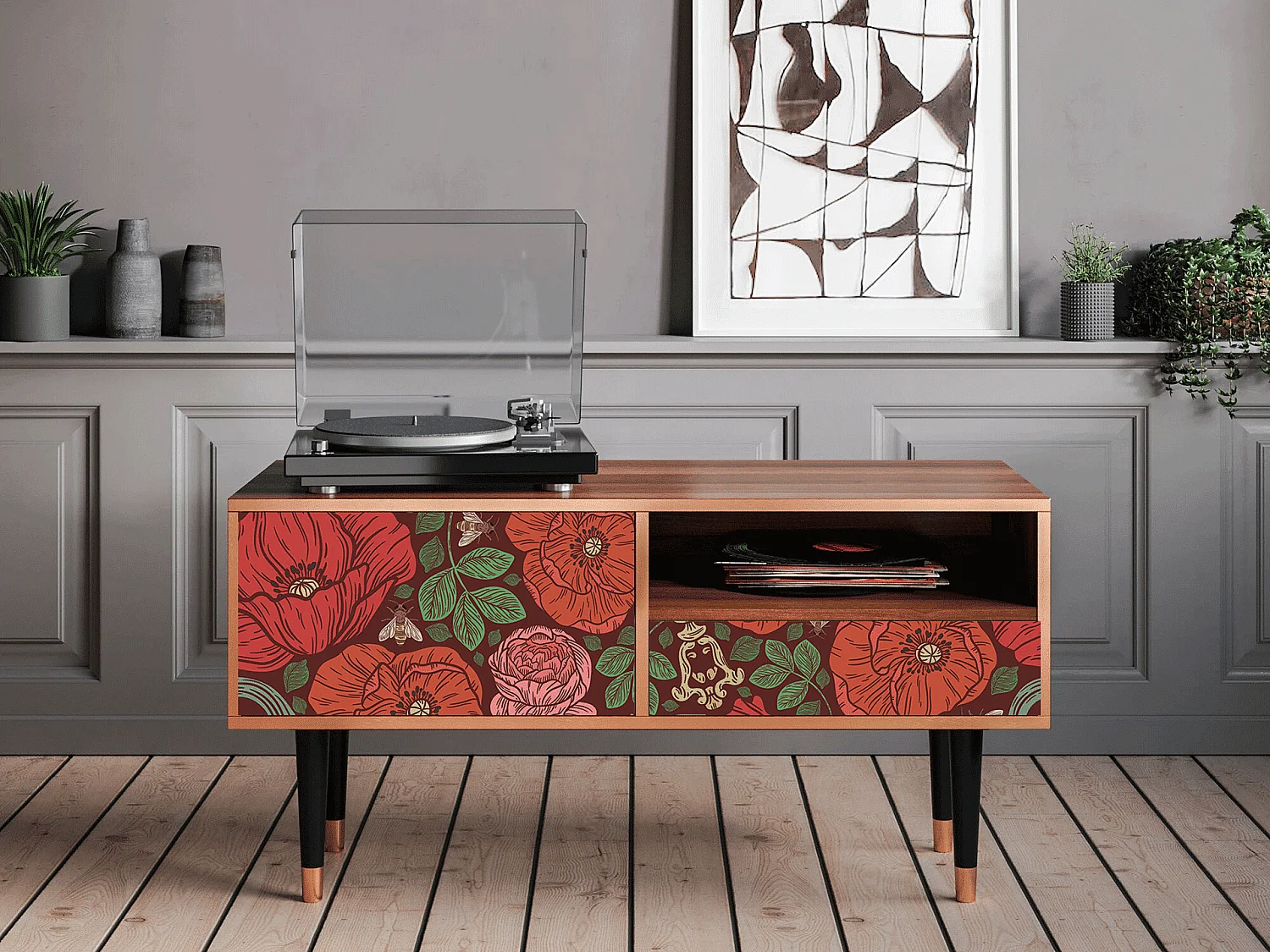 Mueble de TV - 115х59х48 cm - T3 - Poppy Garden, Nogal