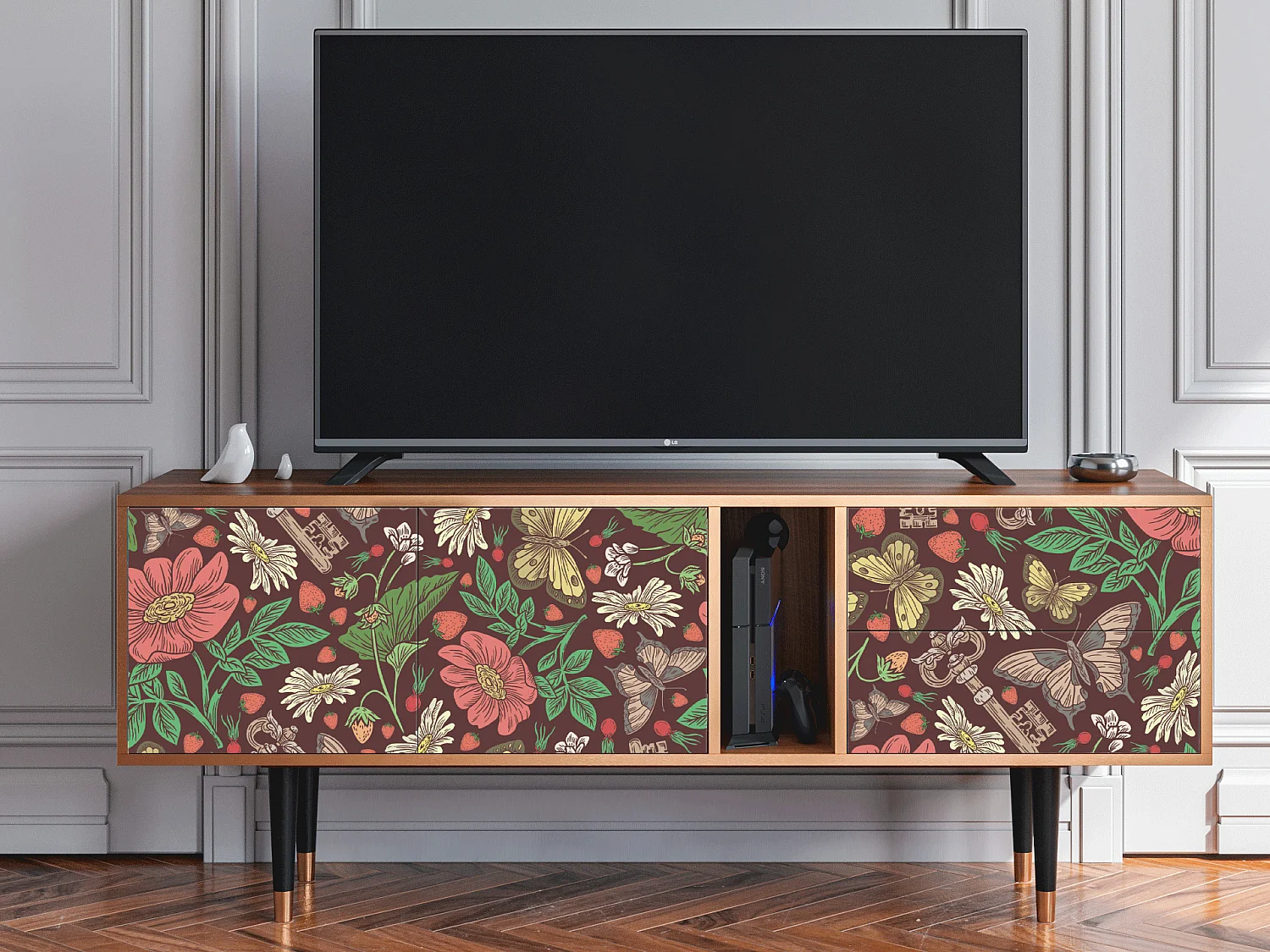 Meuble TV - 170х69х48 cm - T1 - Alice in Wonderland, Noyer