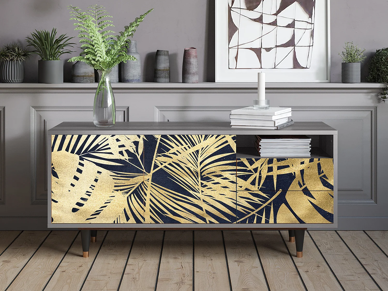 Meuble TV - 125х56х41 cm - T7 - Jungle Vibes, Gris