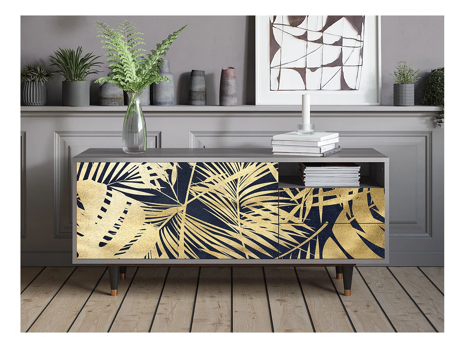 Meuble TV - 125х56х41 cm - T7 - Jungle Vibes, Gris