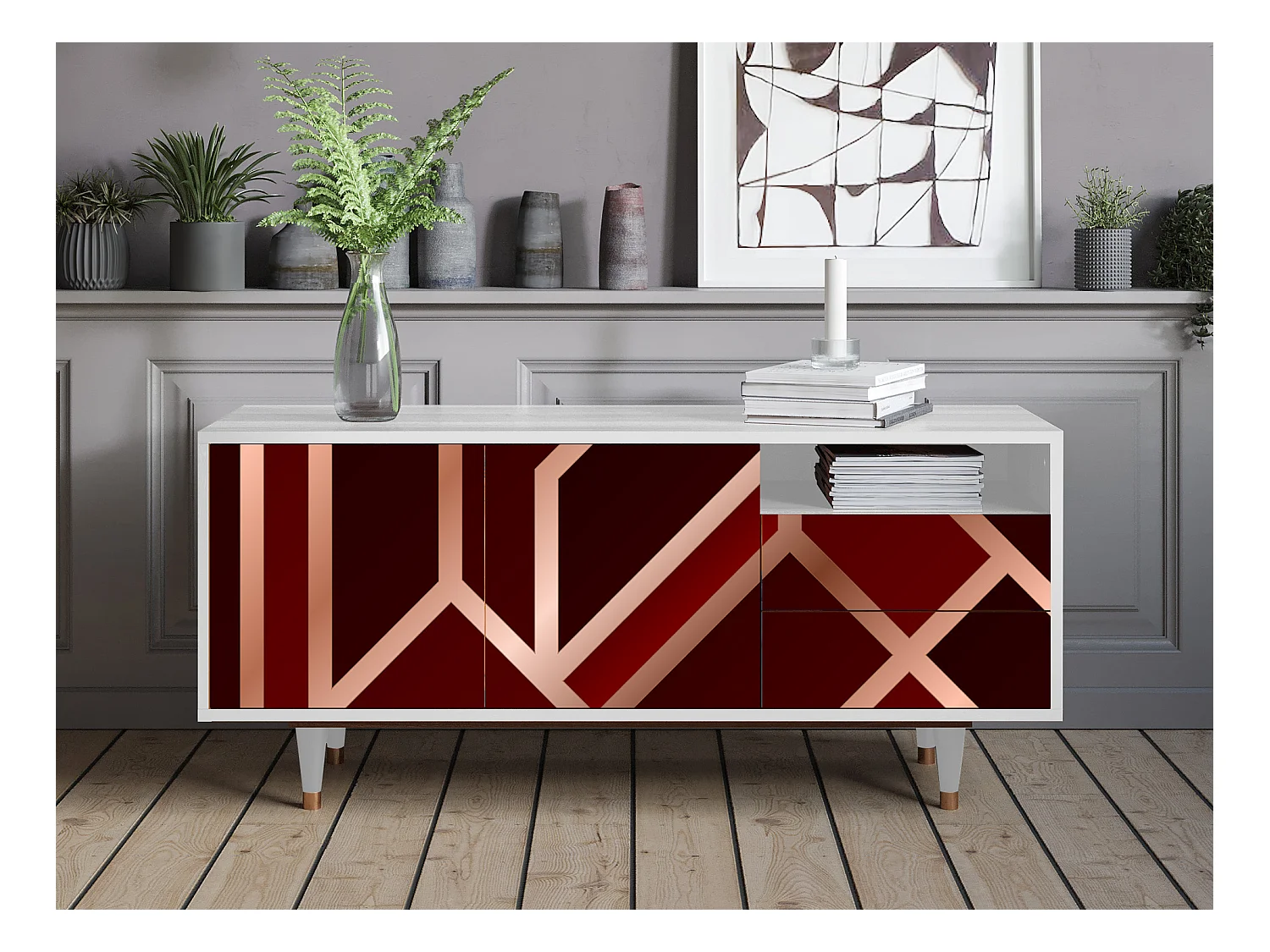 Mobile TV - 125х56х41 cm - T7 - Velvet 1920's, Bianco