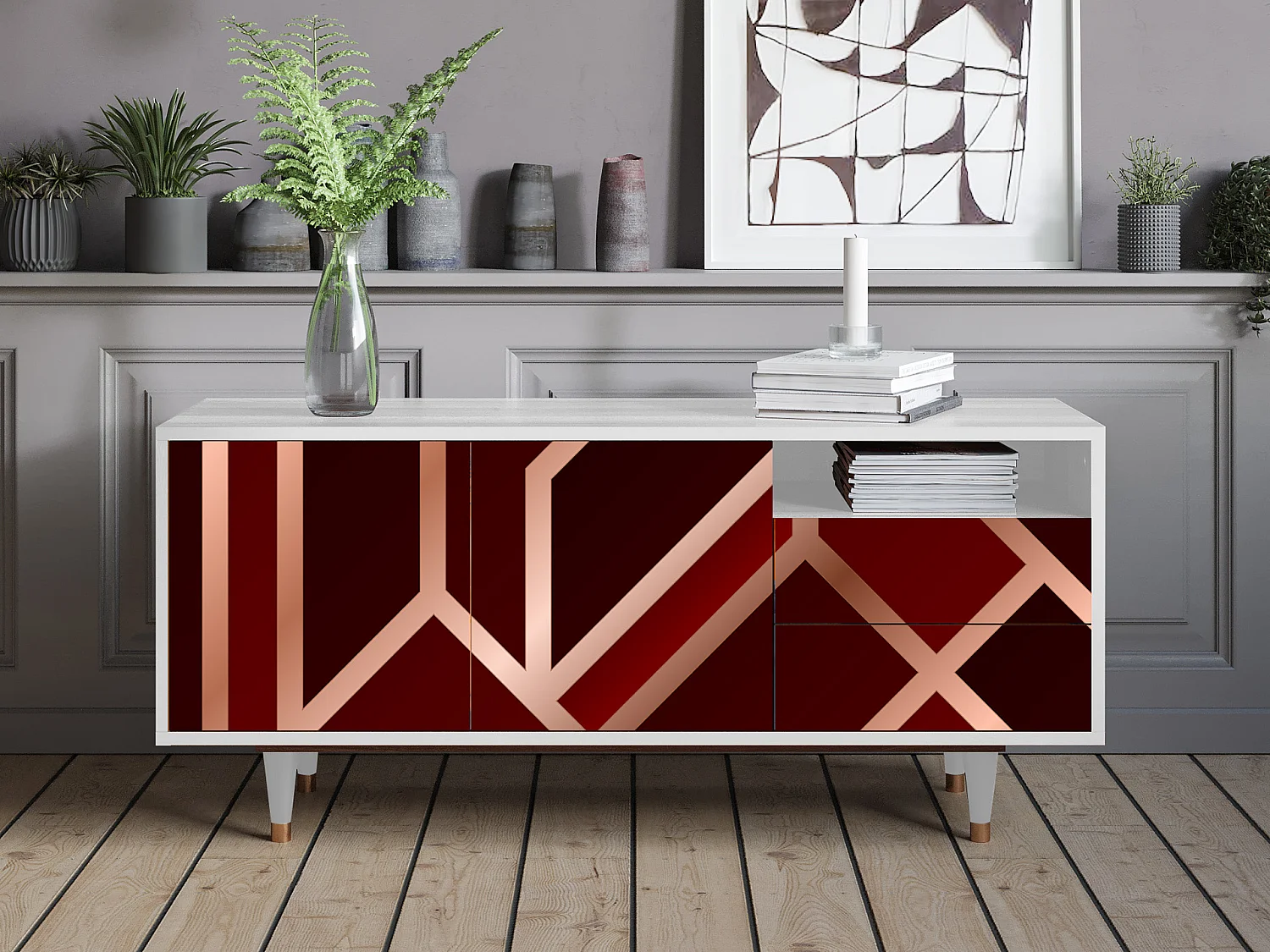 TV-Möbel - 125х56х41 cm - T7 - Velvet 1920's, Weiß