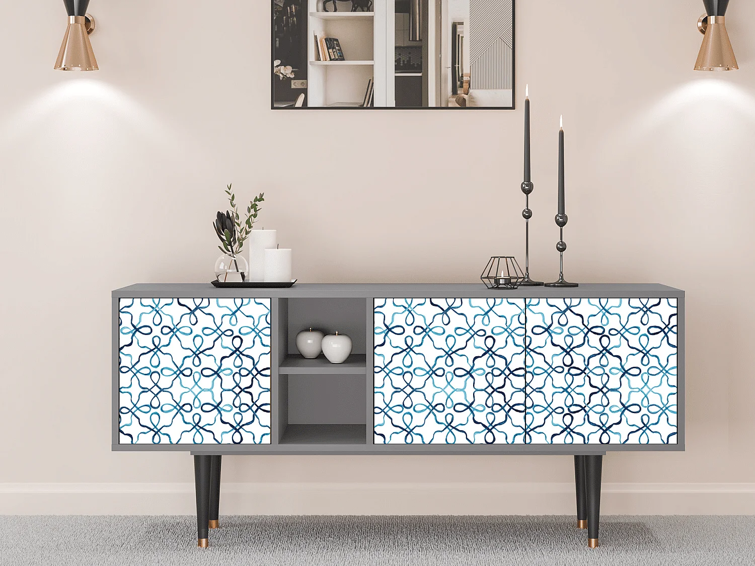 Mueble de TV - 150х69х41 cm - T5 - Marine Strings, Cinza