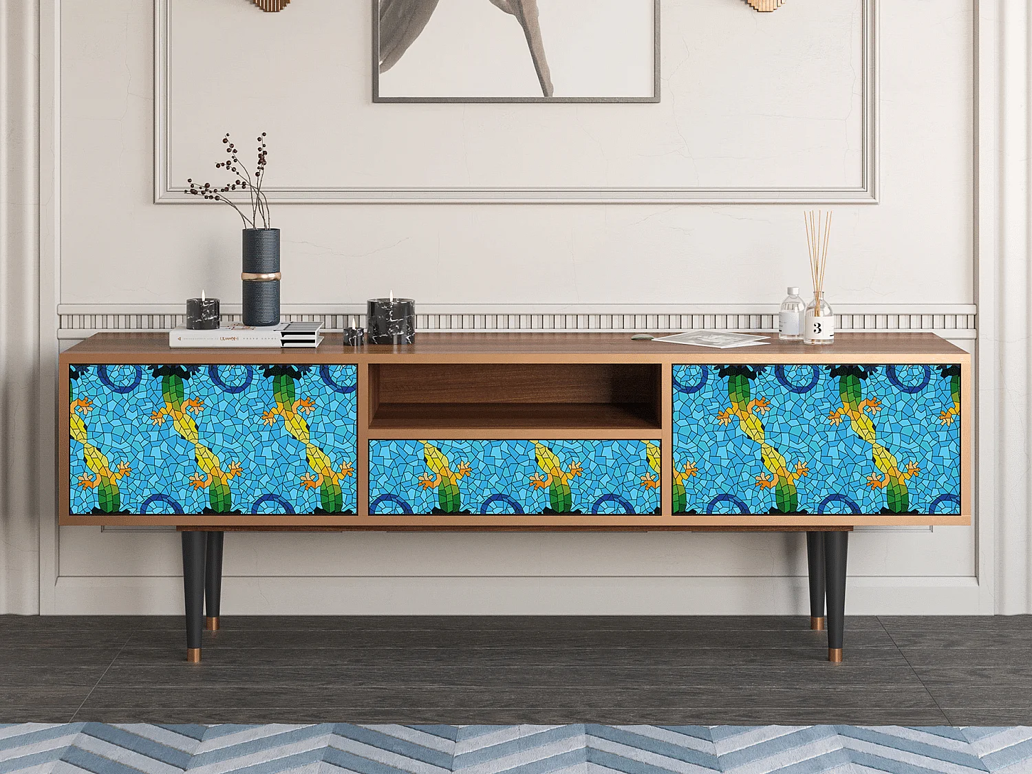 Meuble TV - 170х59х41 cm - T6 - Gaudi's Lizard, Noyer