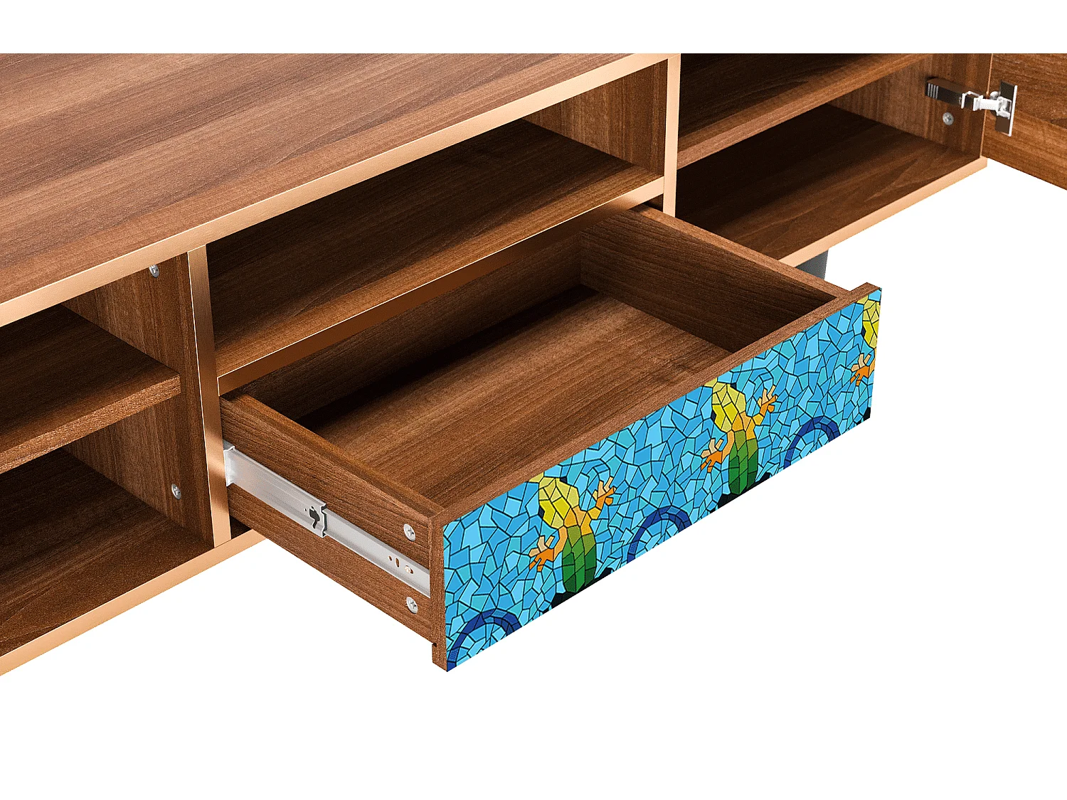 Meuble TV - 170х59х41 cm - T6 - Gaudi's Lizard, Noyer