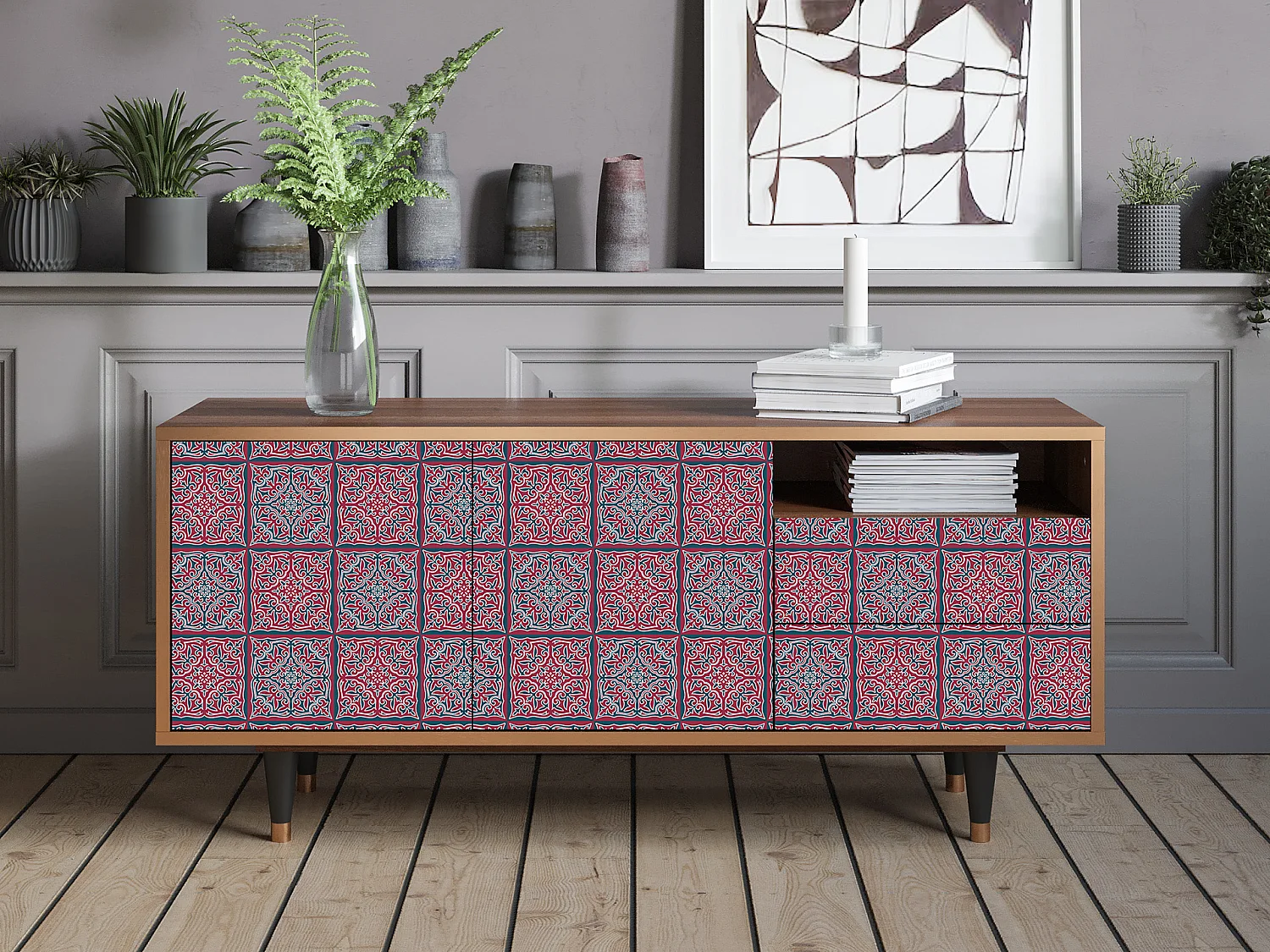 Mueble de TV - 125х56х41 cm - T7 - Riviera Mosaic, Nogal