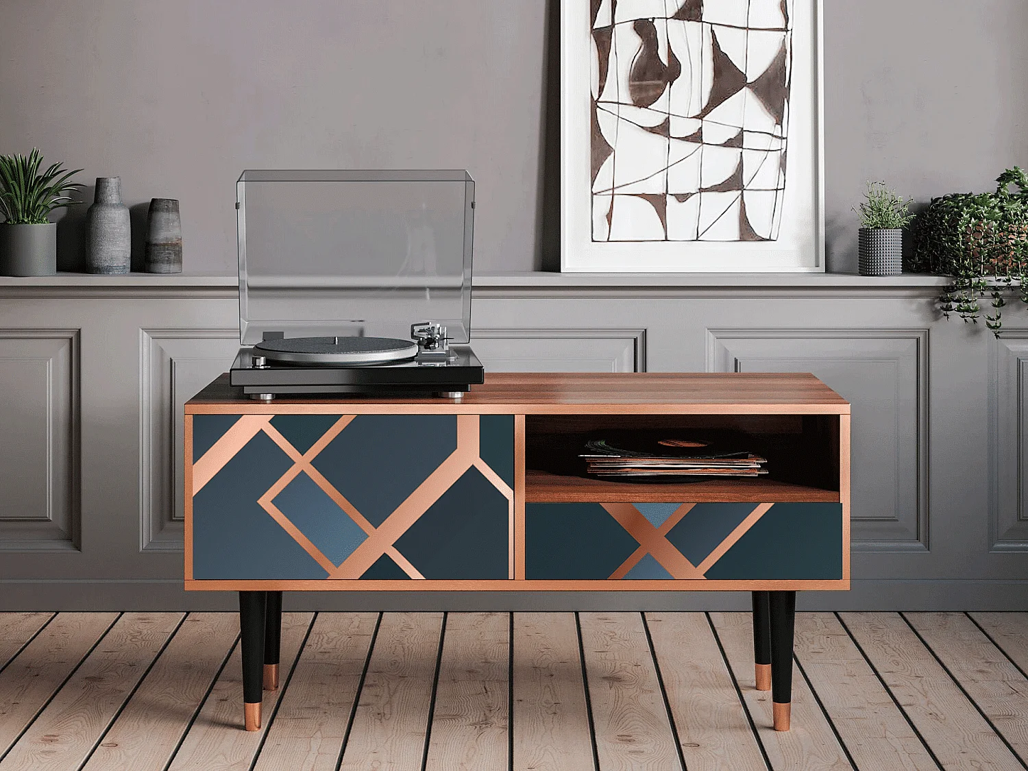 Meuble TV - 115х59х48 cm - T3 - Ashy 1920', Noyer