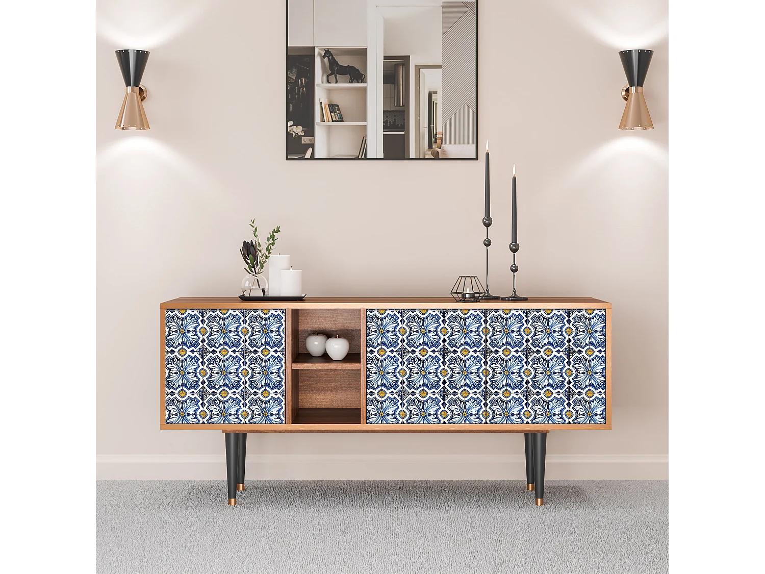 TV-Möbel - 150х69х41 cm - T5 - Lovely Cornflowers, Walnuss