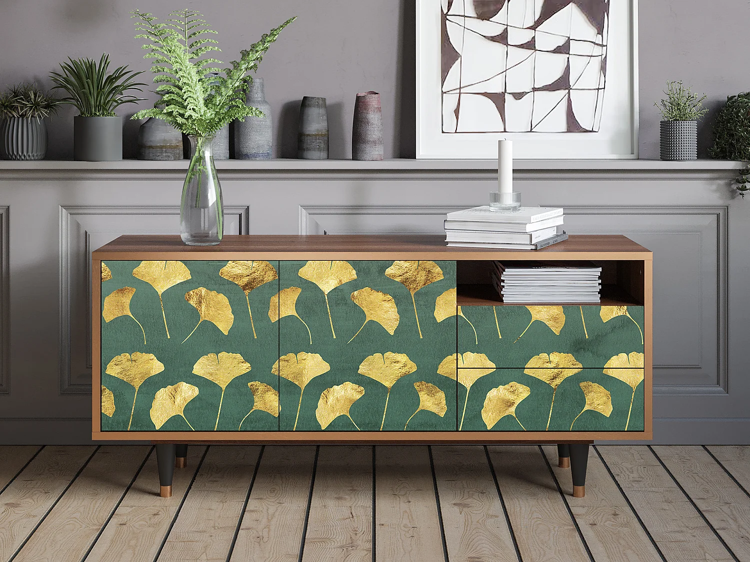 Mueble de TV - 125х56х41 cm - T7 - Gingko leaves, Nogal