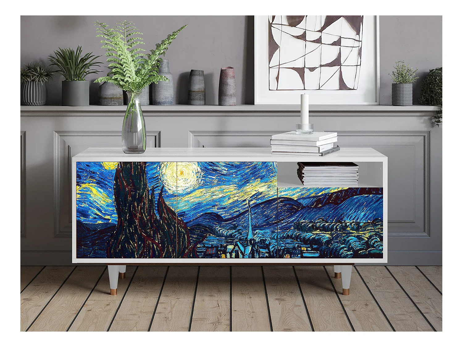 Mueble de TV - 125х56х41 cm - T7 - The Starry Night  , Blanco