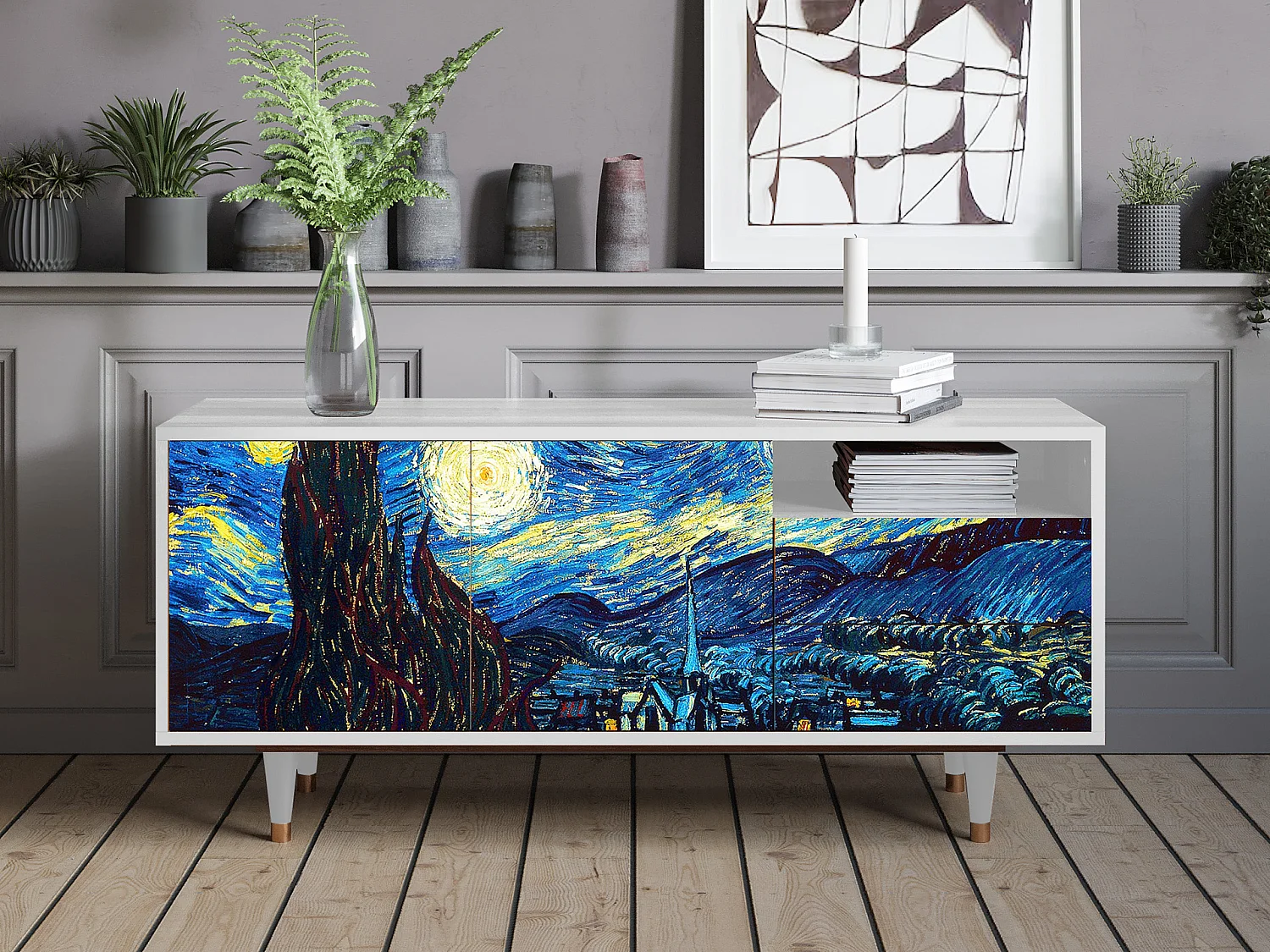 TV-meubel - 125х56х41 cm - T7 - The Starry Night  , Wit