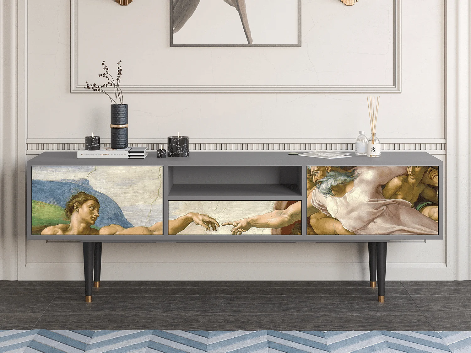 Mueble de TV - 170х59х41 cm - T6 - The Creation of Adam, Gris