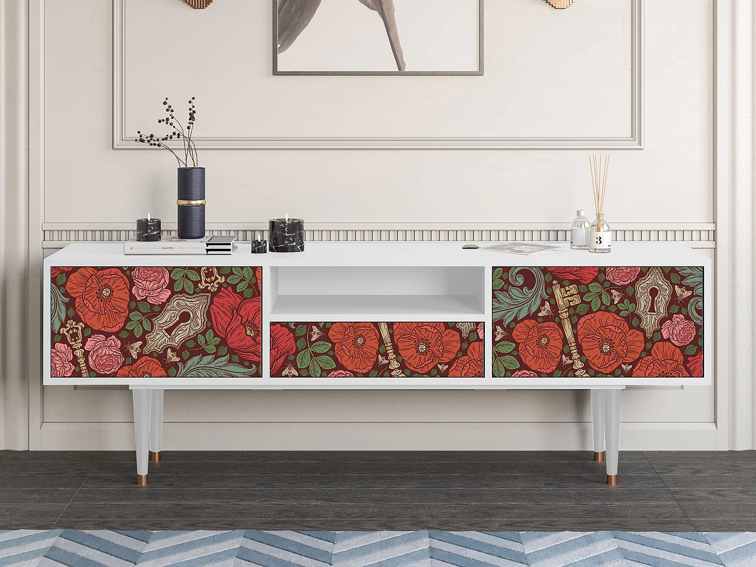 TV-Möbel - 170х59х41 cm - T6 - Poppy Garden, Weiß