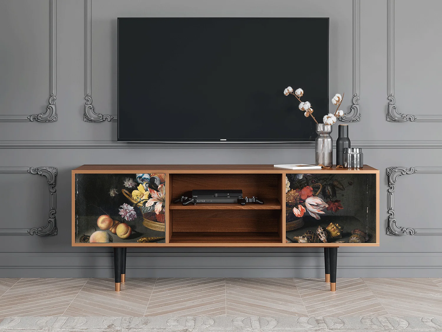 Mobile TV - 170х69х48 cm - T2 - Still Life with Flowers, Noce