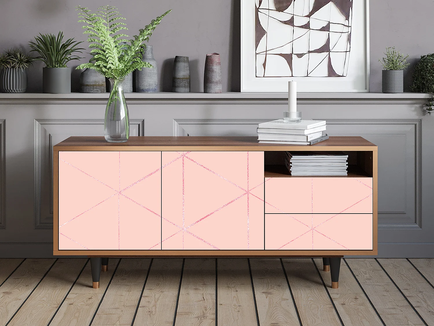 TV-Möbel - 125х56х41 cm - T7 - Rose Quartz, Walnuss