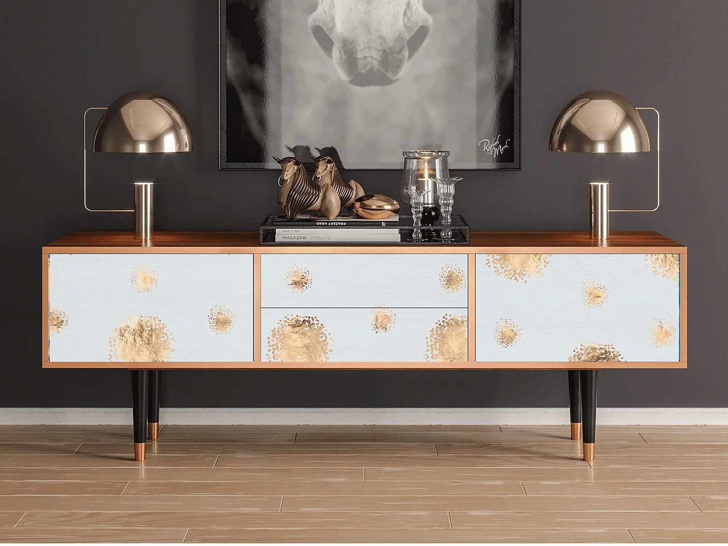 Szafka RTV - 170х59х48 cm - T4 - Sky Latte, Orzech