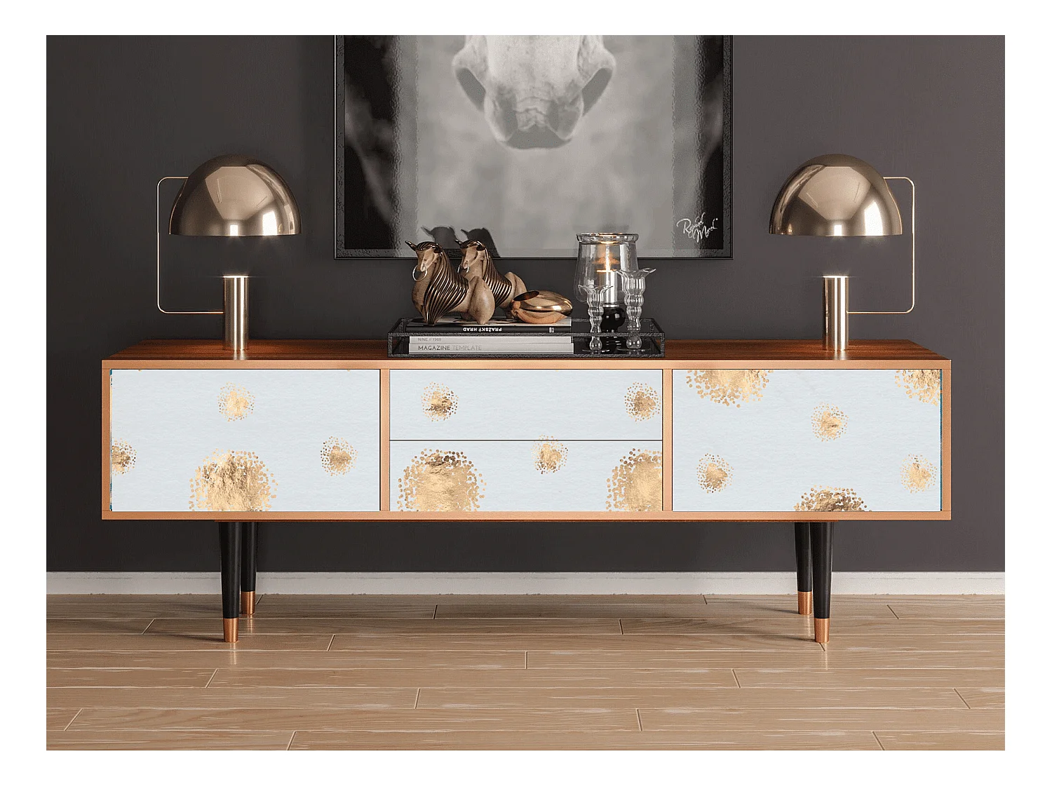Szafka RTV - 170х59х48 cm - T4 - Sky Latte, Orzech