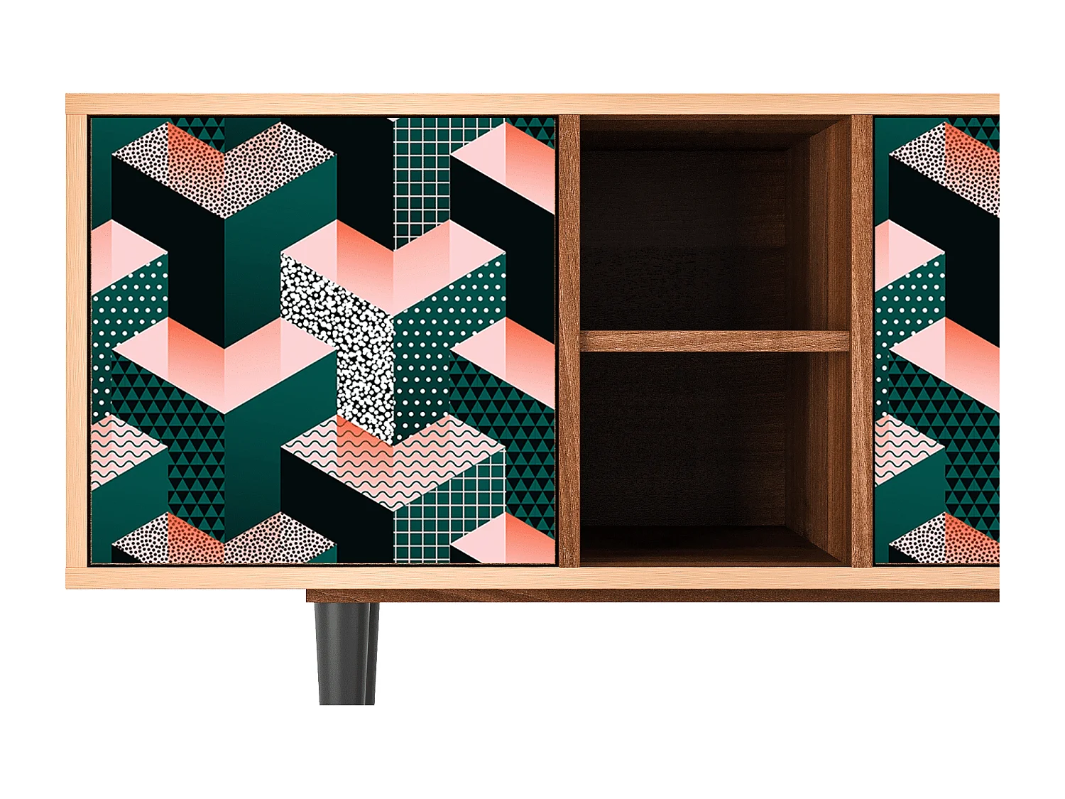 Szafka RTV - 150х69х41 cm - T5 - Geometric Madness, Orzech