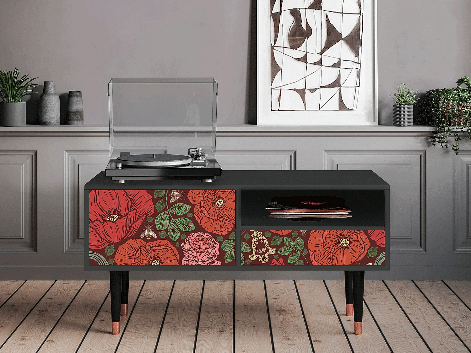 Mueble de TV - 115х59х48 cm - T3 - Poppy Garden, Antracita